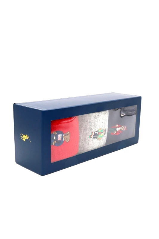 RALPH LAUREN RALPH LAUREN ΚΑΛΤΣΕΣ 3PAIRS GIFT BOX LOGO BEAR ΜΠΛΕ-ΓΚΡΙ-ΚΟΚΚΙΝΟ