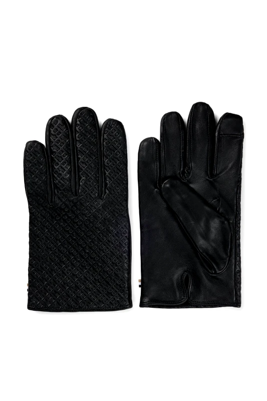 BOSS BOSS ΓΑΝΤΙΑ ΔΕΡΜΑΤΙΝΑ STIW ALL OVER LOGO ΜΑΥΡΟ