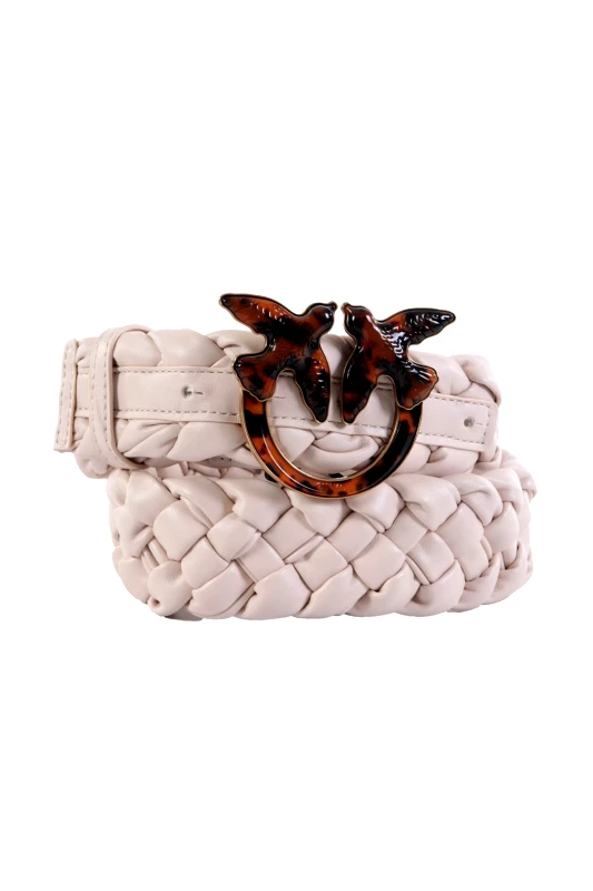 PINKO PINKO ΖΩΝΗ WEAVE BELT H4 ΕΓΚΡΑΦΑ ΚΟΚΑΛΙΝΗ ΕΚΡΟΥ