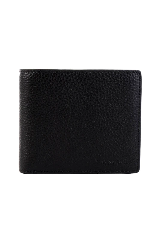 TRUSSARDI JEANS TRUSSARDI JEANS ΠΟΡΤΟΦΟΛΙ GRAIN LEATHER ΜΑΥΡΟ