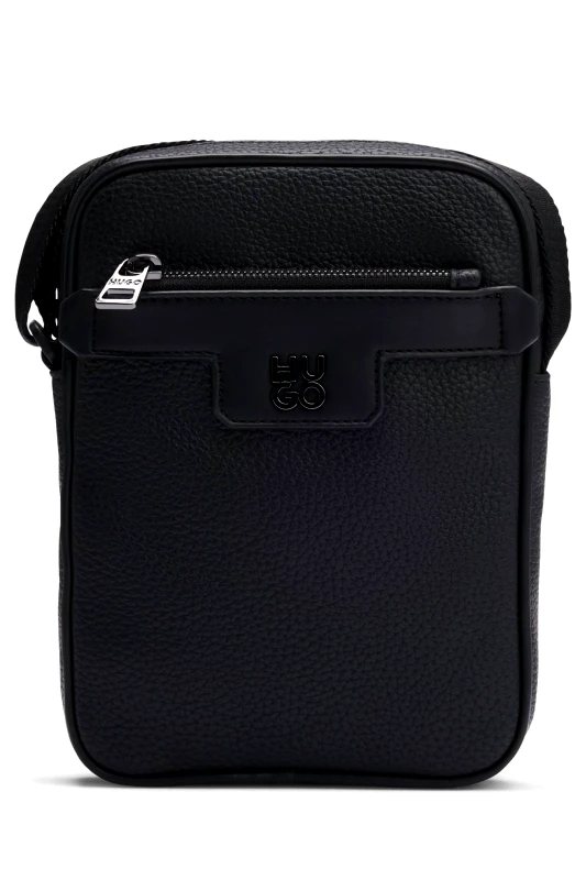 HUGO HUGO ΤΣΑΝΤΑΚΙ CROSSBODY NESH R_NS ZIP LOGO ΜΕΤΑΛΛΙΚΟ ΜΑΥΡΟ