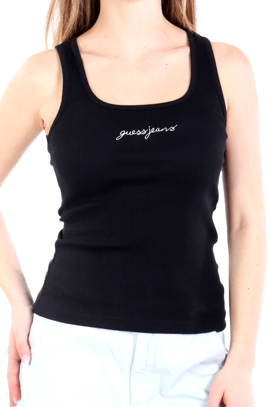 GUESS JEANS GUESS JEANS TANK TOP LOGO ΜΑΥΡΟ