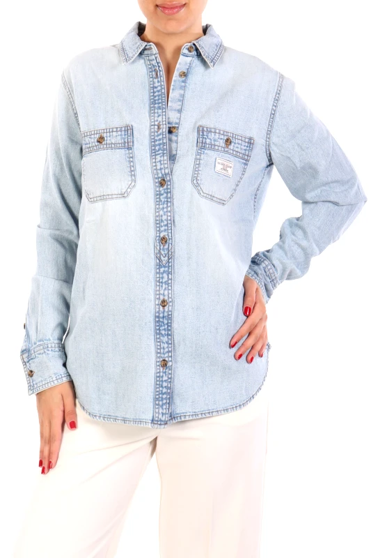 GUESS JEANS GUESS JEANS ΠΟΥΚΑΜΙΣΟ JEANS ΑΝΟΙΧΤΟ ΜΠΛΕ