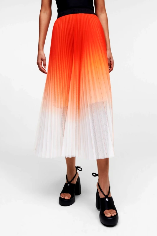 KARL LAGERFELD KARL LAGERFELD ΦΟΥΣΤΑ MIDI ΠΛΙΣΕ PLEDET MESH OMBRE ΠΟΡΤΟΚΑΛΙ