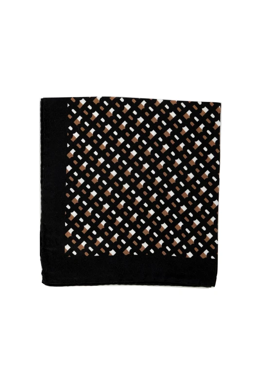 BOSS BOSS H-POCKET SQ-222 ALLOVER LOGO POCHETTE ΜΑΥΡΟ-ΜΠΕΖ-ΛΕΥΚΟ
