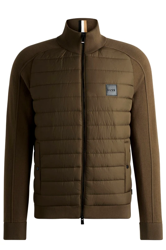 BOSS BOSS ΠΛΕΚΤΟ FULLZIP H-ESTERO LOGO ΚΑΦΕ-ΧΑΚΙ