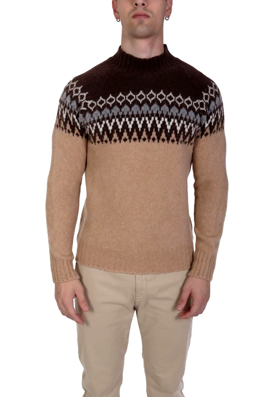 GRAN SASSO GRAN SASSO ΠΛΕΚΤΟ CREW NECK ΚΑΦΕ-ΠΡΑΣΙΝΟ