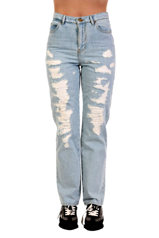 PINKO PINKO JEANS ROXANNE STRAIGHT BLEACH + ROTTURE ΜΠΛΕ ΑΝΟΙΧΤΟ