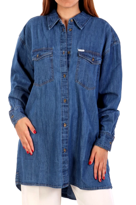 GUESS JEANS GUESS JEANS ΠΟΥΚΑΜΙΣΟ JEANS OVERSIZE ΜΠΛΕ