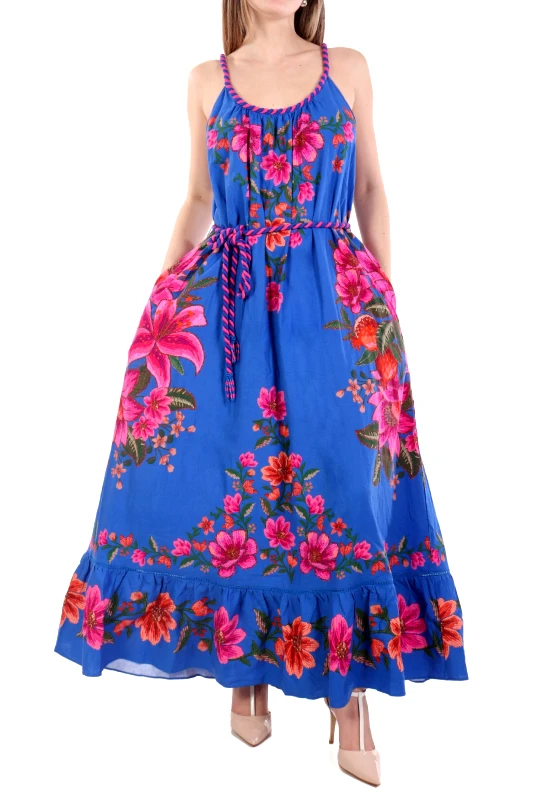 FARM RIO FARM RIO ΦΟΡΕΜΑ MAXI SUMMER FRUIT SCARF ΖΩΝΗ FLORAL ΜΠΛΕ