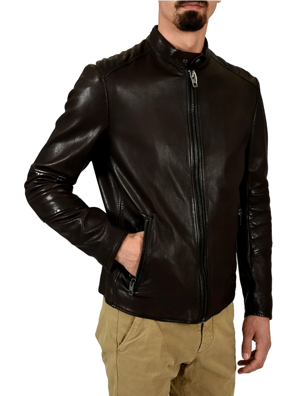 BOSS BOSS ORANGE ΜΠΟΥΦΑΝ BIKER ΔΕΡΜΑ JEEPER ΚΑΦΕ