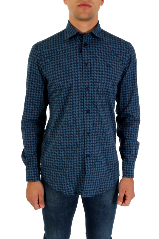 HARMONT & BLAINE HARMONT & BLAINE ΠΟΥΚΑΜΙΣΟ ΜΙΚΡΟΣΧΕΔΙΟ NARROW FIT ΜΠΛΕ-ΠΕΤΡΟΛ
