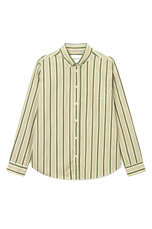 LES DEUX LES DEUX ΠΟΥΚΑΜΙΣΟ ΠΟΠΛΙΝΑ KENT STRIPE PEACHED ΡΙΓΕ ΛΕΥΚΟ-ΠΡΑΣΙΝΟ-ΠΟΡΤΟΚΑΛΙ