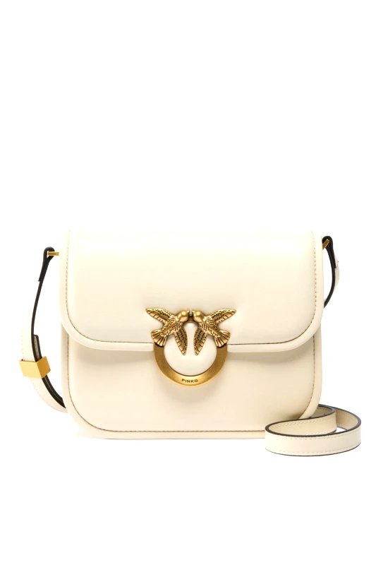 PINKO PINKO ΓΥΝΑΙΚΕΙΑ ΤΣΑΝΤΑ LOVE BOX BAG FL MINI NAPPA + VITELLO SETA ΛΕΥΚΟ-ANTIQUE GOLD