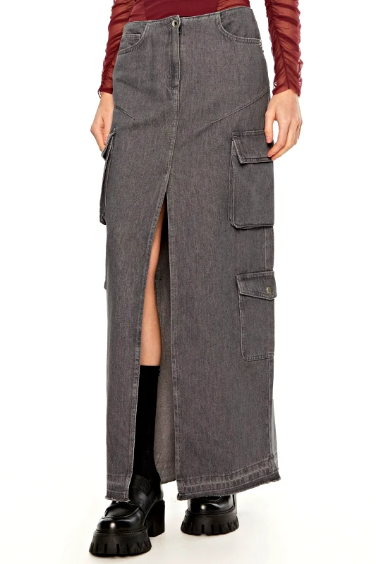 PATRIZIA PEPE PATRIZIA PEPE ΦΟΥΣΤΑ JEANS CARGO ΜΑΞΙ ΣΚΙΣΙΜΟ ΕΜΠΡΟΣ ΓΚΡΙ
