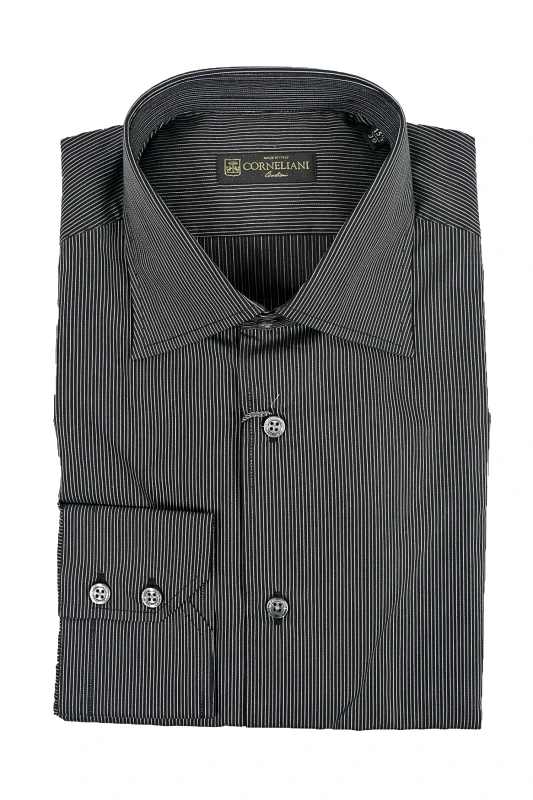 CORNELIANI CORNELIANI ΠΟΥΚΑΜΙΣΟ ΡΙΓΕ ΜΑΥΡΟ-ΓΚΡΙ