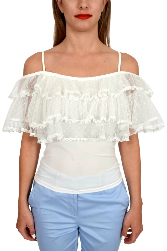 TWINS TWINS TOP ΒΟΛΑΝ ΤΟΥΛΙ ΛΕΥΚΟ