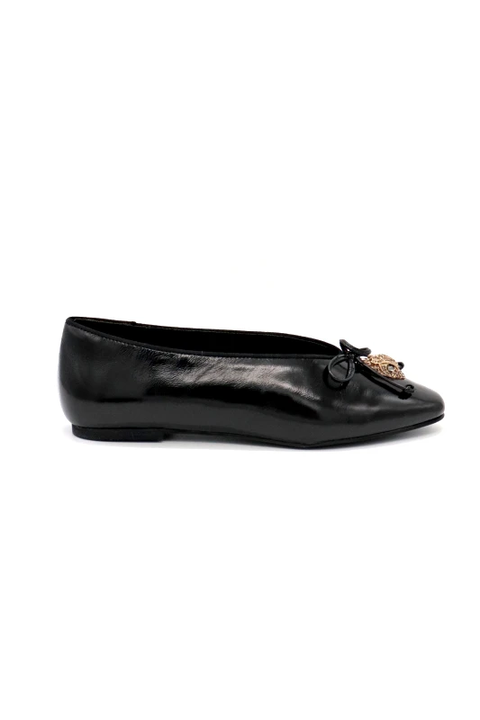 KURT GEIGER KURT GEIGER ΠΑΠΟΥΤΣΙΑ ΜΠΑΛΑΡΙΝΕΣ SLOANE EAGLE BALLERINA ΛΟΥΣΤΡΙΝΙ LOGO ΜΑΥΡΟ