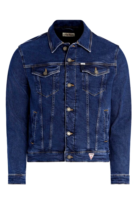GUESS JEANS GUESS JEANS ΜΠΟΥΦΑΝ JACKET JEANS REGULAR FIT ΣΚΟΥΡΟ ΜΠΛΕ
