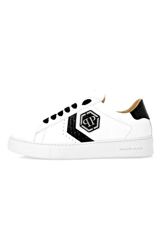 PHILIPP PLEIN PHILIPP PLEIN ΠΑΠΟΥΤΣΙΑ SNEAKERS LO-TOP CROCCO PRINTED ARROW FORCE LOGO ΛΕΥΚΟ-ΜΑΥΡΟ