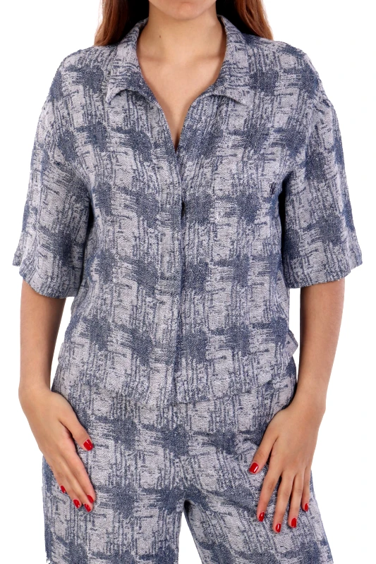 EMPORIO ARMANI EMPORIO ARMANI ΠΟΥΚΑΜΙΣΟ CROP ΛΙΝΟ ΓΚΡΙ-ΡΑΦ