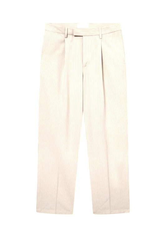 LES DEUX LES DEUX ΠΑΝΤΕΛΟΝΙ CHINO ΠΙΕΤΑ REECE PLEATED PINSTRIPE ΡΙΓΕ ΜΠΕΖ-ΚΑΦΕ