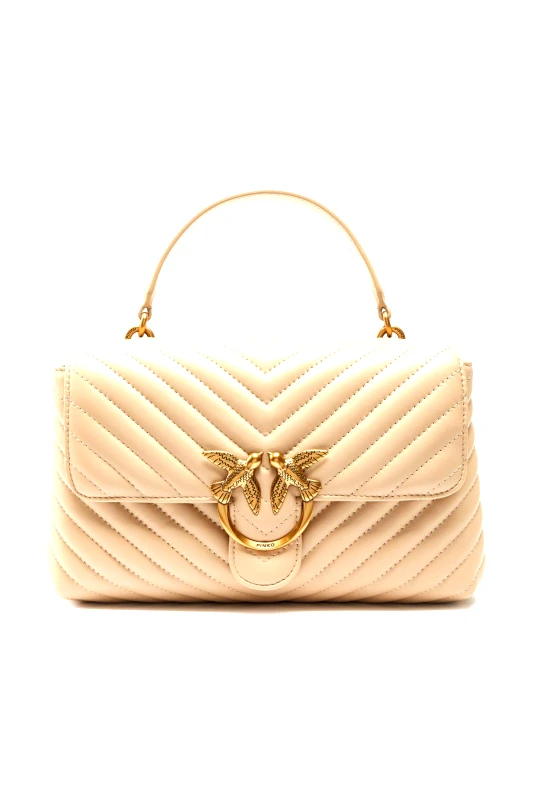 PINKO PINKO ΤΣΑΝΤΑ ΔΕΡΜΑ LOVE LADY PUFF CLASSIC CL SHEEP NAPPA CHEVRON ΜΠΕΖ-ANTIQUE GOLD