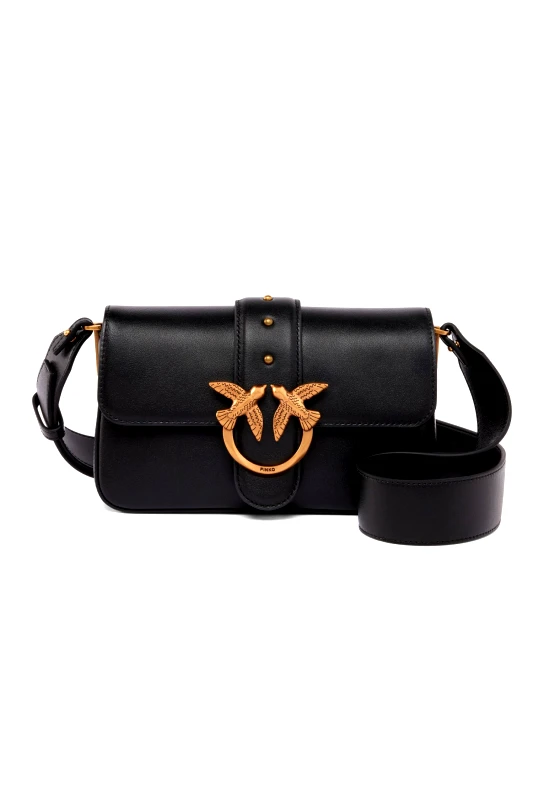 PINKO PINKO ΤΣΑΝΤΑΚΙ LOVE ONE MINI FL VITELLO MORBIDO ΜΑΥΡΟ