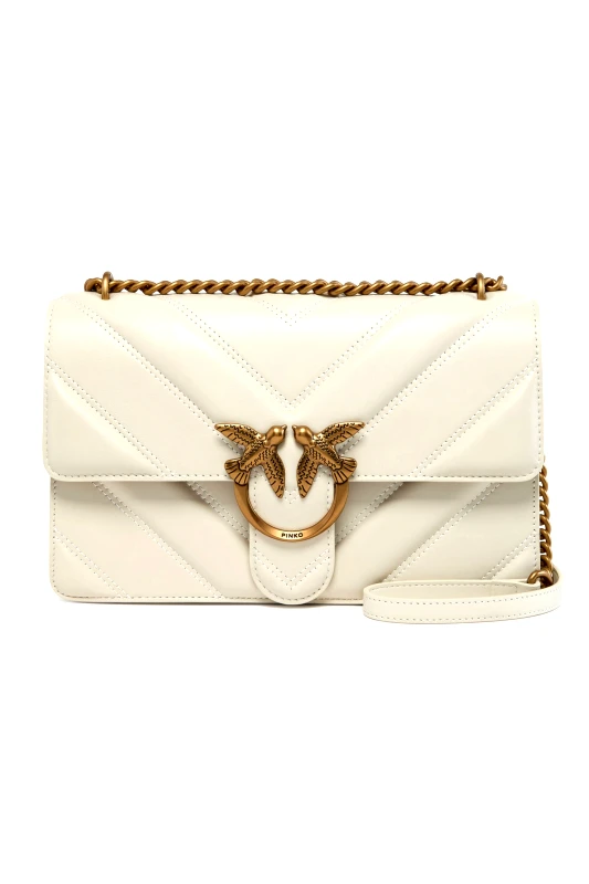 PINKO PINKO ΤΣΑΝΤΑ LOVE ONE CLASSIC LIGHT DC NAPPA INTARSIO RIGONFIO + VITELLO SETA ΛΕΥΚΟ