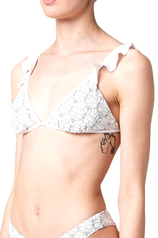 KARL LAGERFELD KARL LAGERFELD BEACHWEAR ΜΑΓΙΩ ΜΠΙΚΙΝΙ TOP ALL OVER PRINT LOGO ΛΕΥΚΟ