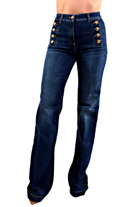 ELISABETTA FRANCHI ELISABETTA FRANCHI ΠΑΝΤΕΛΟΝΙ JEANS FLARE ΨΗΛΟΜΕΣΟ ΚΟΥΜΠΙΑ ΧΡΥΣΑ ΤΣΕΠΕΣ ΜΠΛΕ