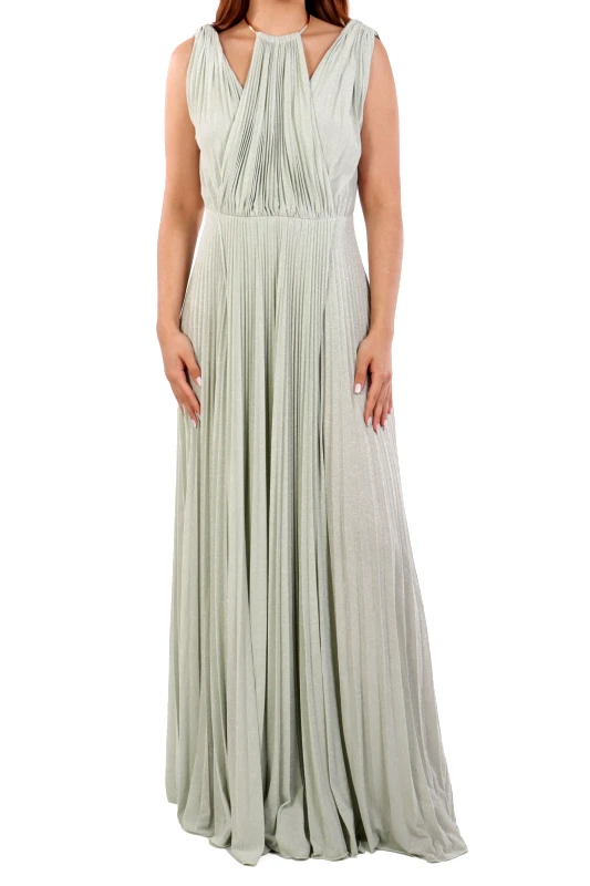 ELISABETTA FRANCHI ELISABETTA FRANCHI ΦΟΡΕΜΑ RED CARPET MAXI ΠΛΙΣΕ ΑΝΟΙΓΜΑΤΑ ΠΛΑΙ LUREX ΠΡΑΣΙΝΟ ΜΕΝΤΑΣ