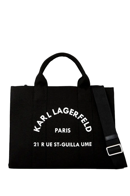 KARL LAGERFELD KARL LAGERFELD ΤΣΑΝΤΑ ΧΕΙΡΟΣ/CROSS ΚΑΜΒΑΣ BODY SQUARE MEDIUM TOTE LOGO ΜΑΥΡΟ