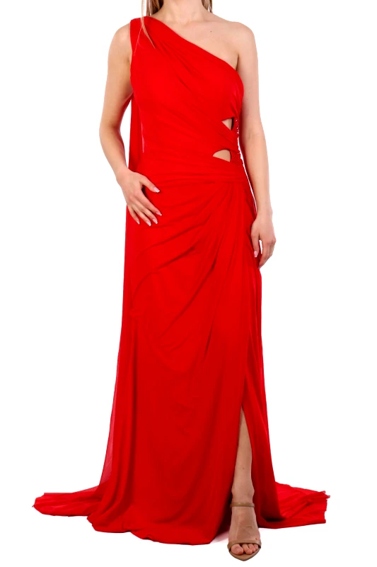 ALLURE ALLURE EVENING ΦΟΡΕΜΑ MAXI ΝΤΡΑΠΕ ΤΟΥΛΙ ΚΟΚΚΙΝΟ