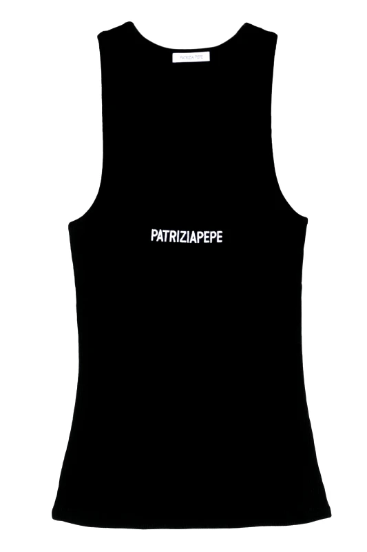 PATRIZIA PEPE PATRIZIA PEPE MAGLIA TANK TOP LOGO ΜΑΥΡΟ