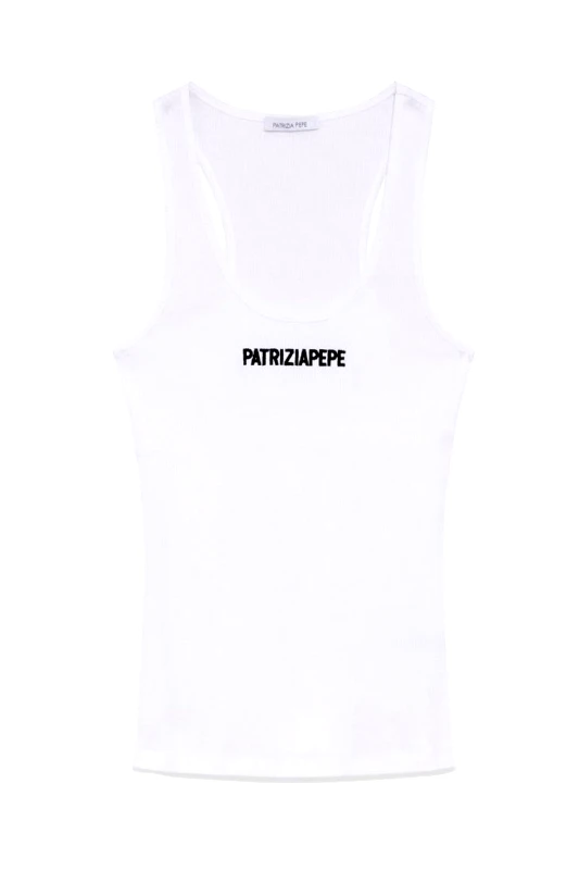 PATRIZIA PEPE PATRIZIA PEPE MAGLIA TANK TOP LOGO ΛΕΥΚΟ