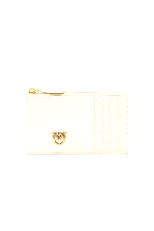 PINKO PINKO ΘΗΚΗ ΓΙΑ ΚΑΡΤΕΣ ΔΕΡΜΑ AIRONE CARDHOLDER SHEEP NAPPA CHEVRON ΛΕΥΚΟ-ANTIQUE GOLD