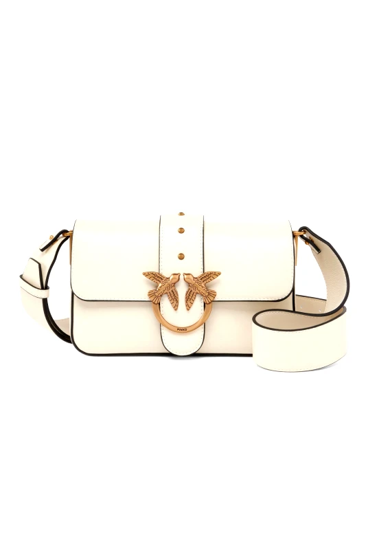 PINKO PINKO ΤΣΑΝΤΑ ΔΕΡΜΑ LOVΕ ONE MINI SLOUCHY FL VITELLO MORBIDO ΛΕΥΚΟ-ANTIQUE GOLD