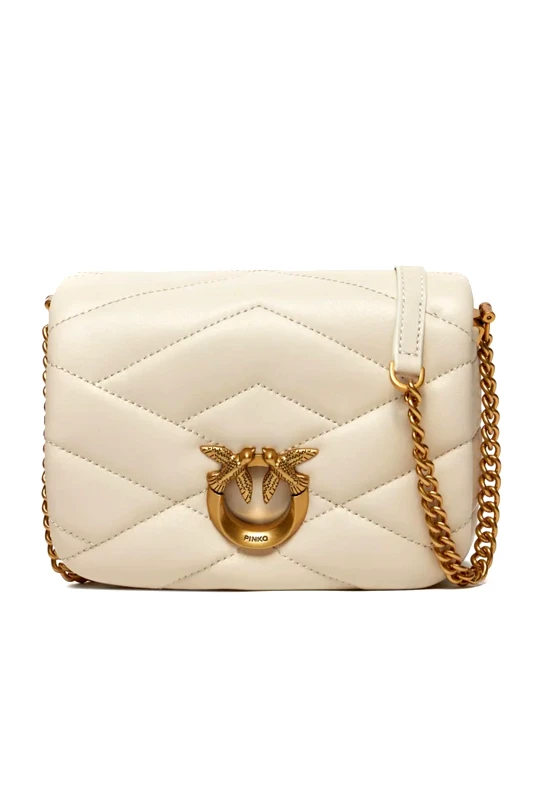 PINKO PINKO ΤΣΑΝΤΑΚΙ CROSS BODY LOVE CLICK PUFF BABY SHEEP NAPPA PUZZLE QUILT ΛΕΥΚΟ