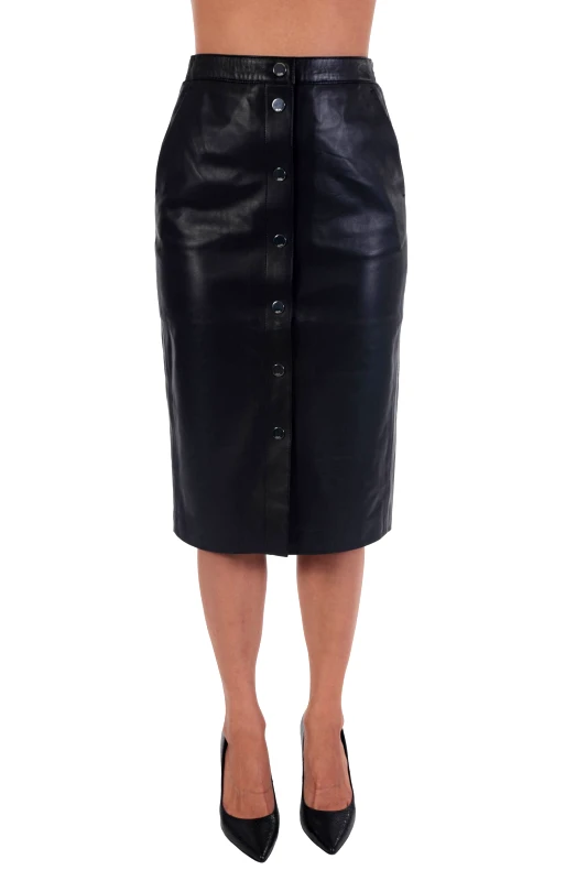 KARL LAGERFELD KARL LAGERFELD ΦΟΥΣΤΑ PENSIL LEATHER SKIRT W/SNAPS ΜΑΥΡΟ