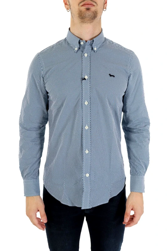 HARMONT & BLAINE HARMONT & BLAINE ΠΟΥΚΑΜΙΣΟ BUTTON DOWN ΜΙΚΡΟΣΧΕΔΙΟ REGULAR FIT ΜΠΛΕ-ΛΕΥΚΟ