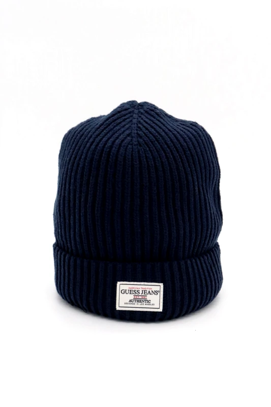 GUESS JEANS GUESS ΣΚΟΥΦΟΣ ΠΛΕΚΤΟ UNISEX LOGO ΣΚΟΥΡΟ ΜΠΛΕ