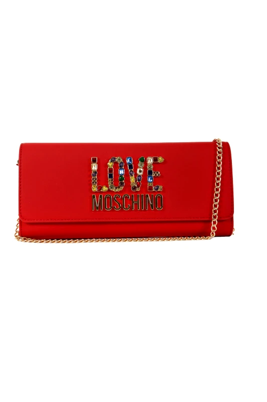 LOVE MOSCHINO LOVE MOSCHINO ΤΣΑΝΤΑΚΙ ΧΕΙΡΟΣ/CROSSBODY ΑΛΥΣΙΔΑ ΜΕΤΑΛΛΙΚΟ LOGO ΣΤΡΑΣ ΚΟΚΚΙΝΟ