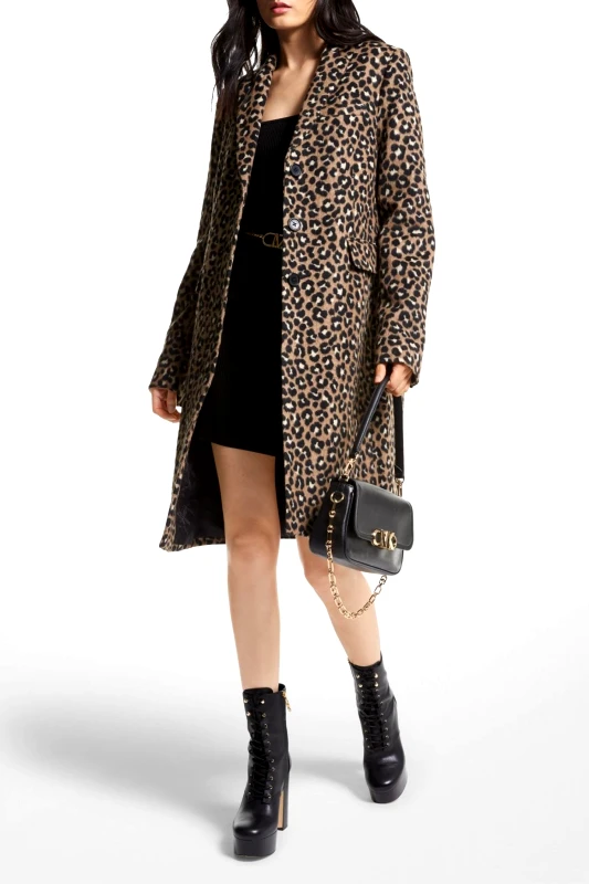 MICHAEL KORS MICHAEL KORS ΠΑΛΤΟ ΜΑΚΡΥ ANIMAL PRINT ΚΑΦΕ/ΜΑΥΡΟ