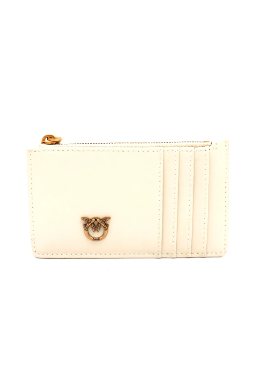 PINKO PINKO ΘΗΚΗ ΓΙΑ ΚΑΡΤΕΣ AIRONE CARDHOLDER VITELLO SETA ΛΕΥΚΟ-ANTIQUE GOLD