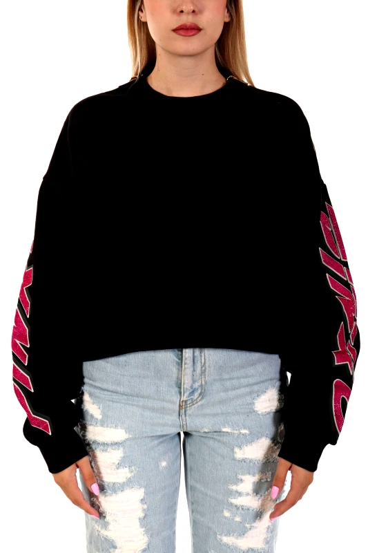 PINKO PINKO ΦΟΥΤΕΡ NAUSICAA MAGLIA FELPA GARZATΑ LOGO ΜΑΝΙΚΙ ΦΕΡΜΟΥΑΡ ΜΑΥΡΟ-ΦΟΥΞΙΑ
