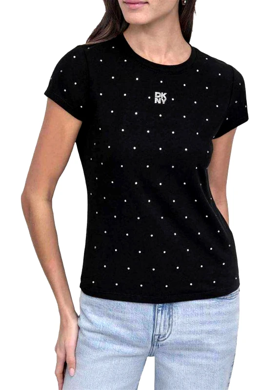 DKNY DKNY T-SHIRT CREW NECK LOGO STRASS ΜΑΥΡΟ