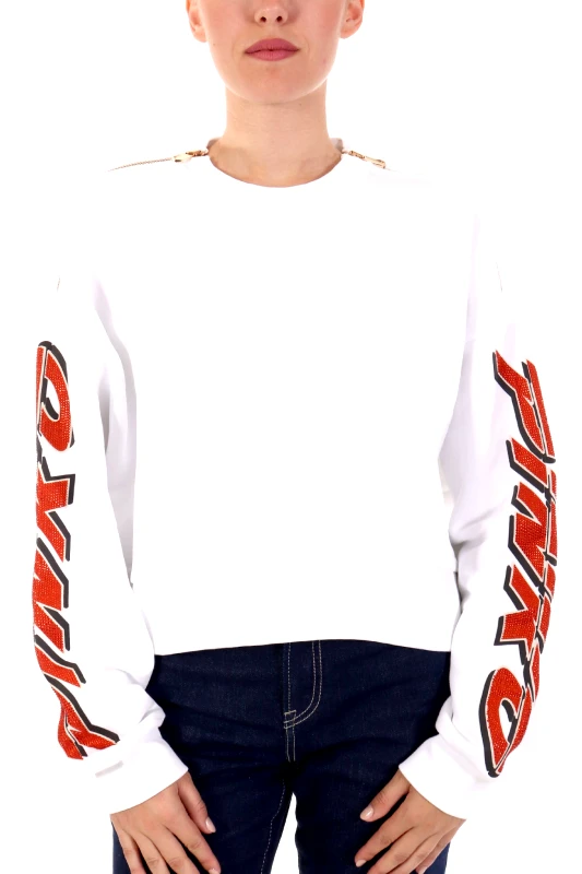 PINKO PINKO ΦΟΥΤΕΡ NAUSICAA MAGLIA FELPA GARZATΑ LOGO ΜΑΝΙΚΙ ΦΕΡΜΟΥΑΡ ΛΕΥΚΟ-ΠΟΡΤΟΚΑΛΙ