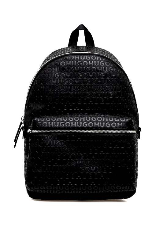 HUGO HUGO ΤΣΑΝΤΑ BACKPACK ETHON2.0HI_M_BACKP ALL OVER LOGO ΜΑΥΡΟ