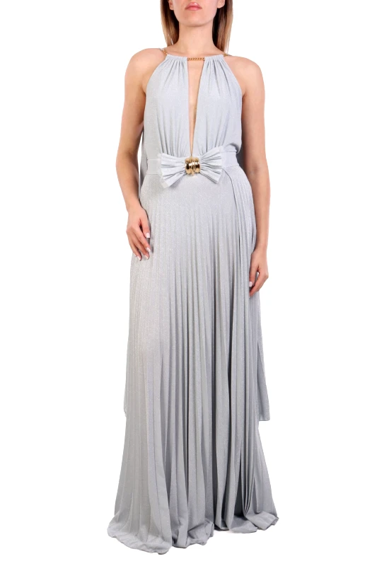 ELISABETTA FRANCHI ELISABETTA FRANCHI ΦΟΡΕΜΑ MAXI RED CARPET ΠΛΙΣΕ ΑΝΟΙΓΜΑΤΑ ΠΛΑΙ LUREX ΣΙΕΛ